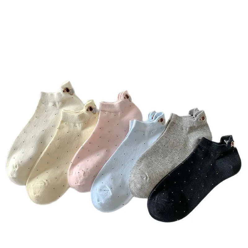 Spring Summer Thin Women Short Socks Polka Dots Cute Cartoon Sausage Dog Embroidery Boat Socks Pure Cotton Short Trendy Socks image 5