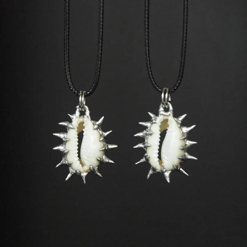 

Silver Plated Necklace Soldered Bubble Claw Organic Claws Spiky Thorns Puka Arabic Cowry Shell Leather Rope