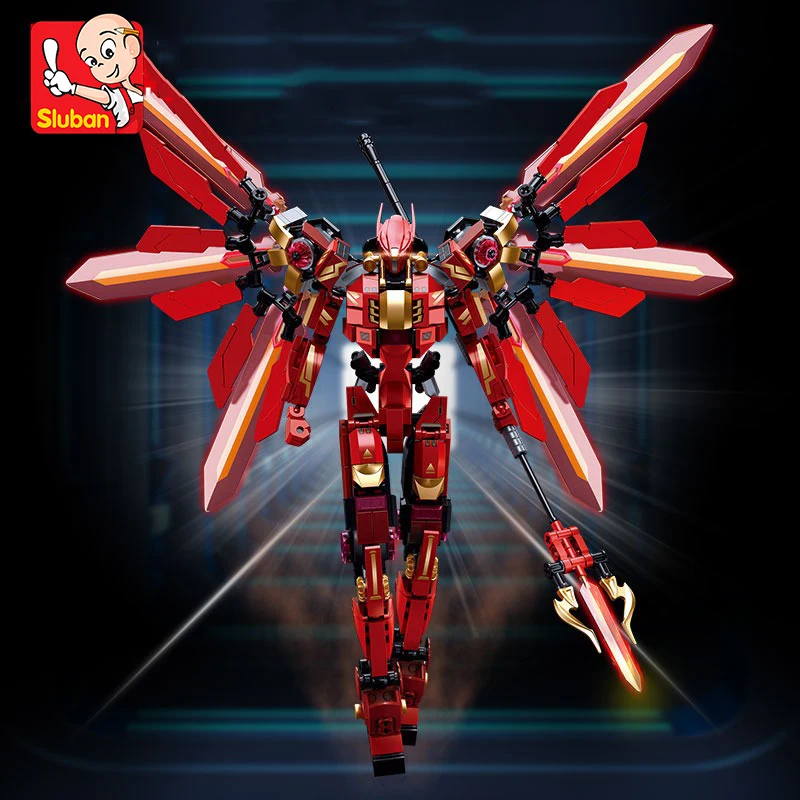 511pcs Sluban Red Halberd Warrior Robot Building Blocks Toys, Battle Robot Assembling Educational Toys,Gifts For Children (NoBox