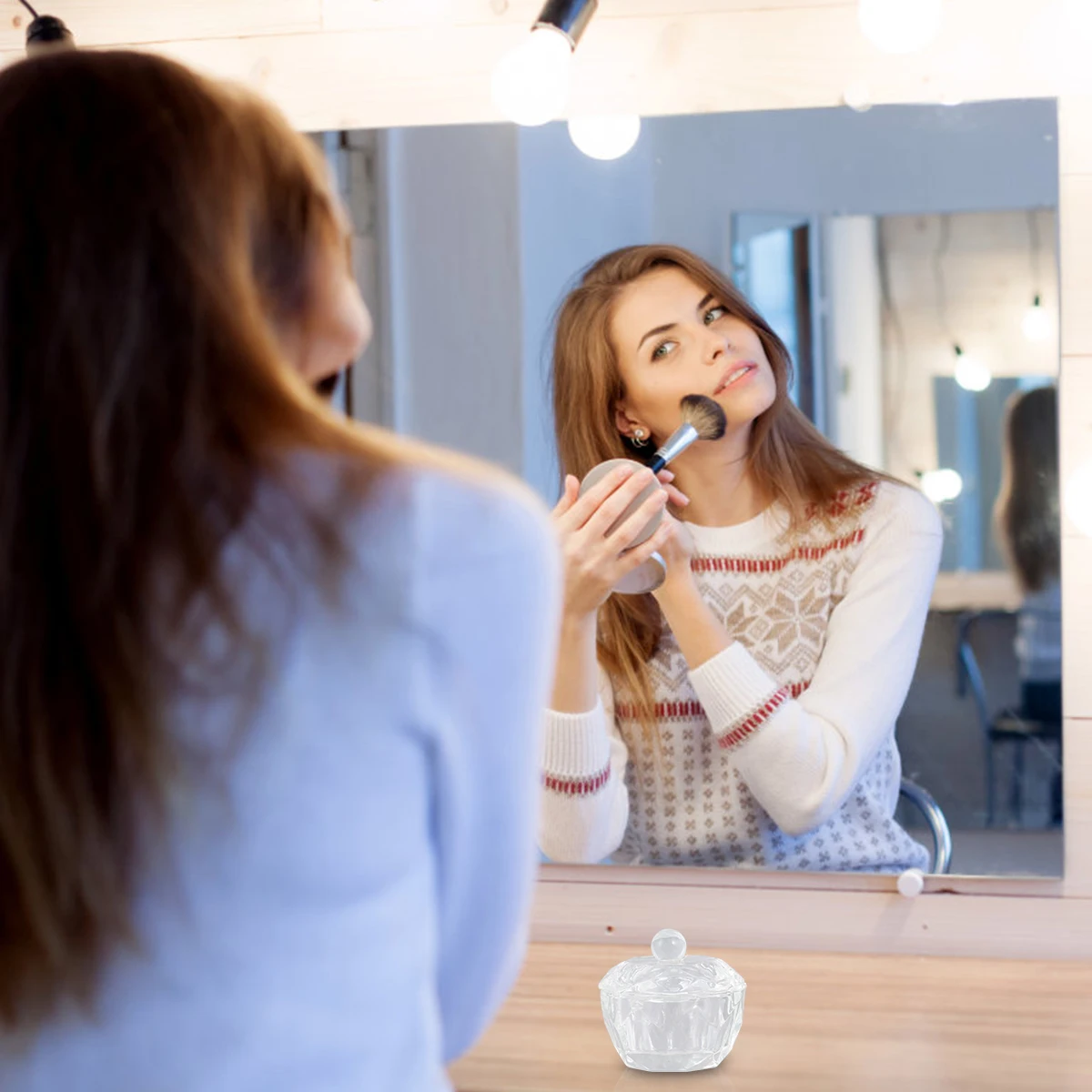 ถ้วยคริสตัล 2 ชิ้น สำหรับทำเล็บ ผสมผงอะคริลิค พร้อมฝาปิด รูปทรงแปดเหลี่ยม ชุดอุปกรณ์ทำเล็บ สำหรับใช้ในบ้านและร้านเสริมสวย