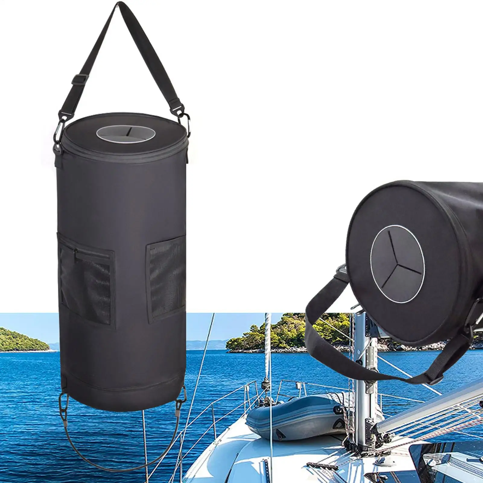 

Boat Trash Can Foldable Mesh Boat Garbage Can Oxford Cloth Trash Bag Top Silicone Mouth Prevents Overflow Fishing Accessories
