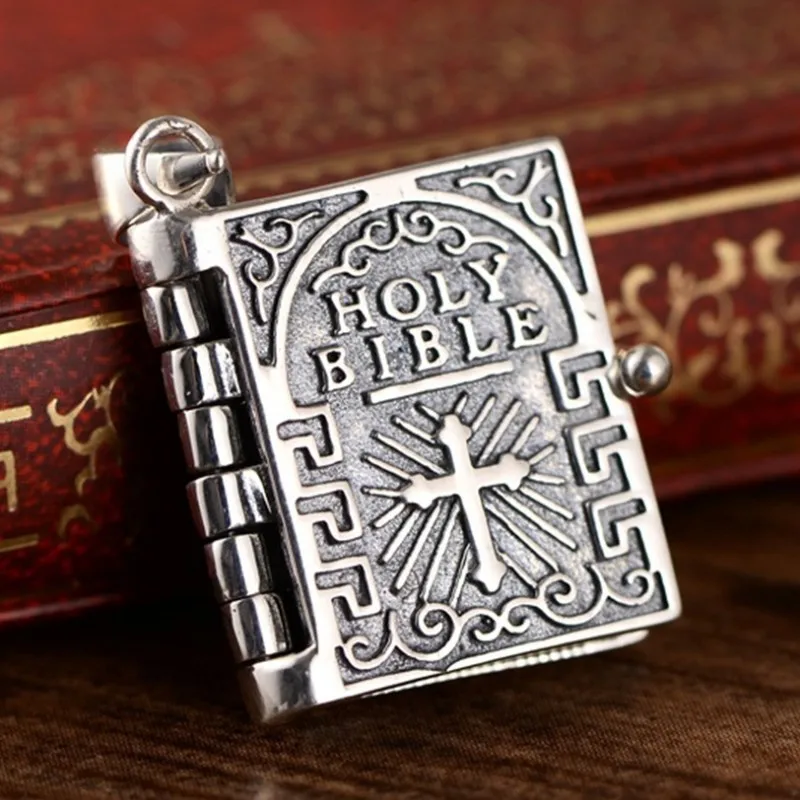 BOCAI S925 Sterling Silver Cross Pendants Popular the Holy Bible Hanging Ornaments Pure Argentum Amulet Jewelry for Men Women