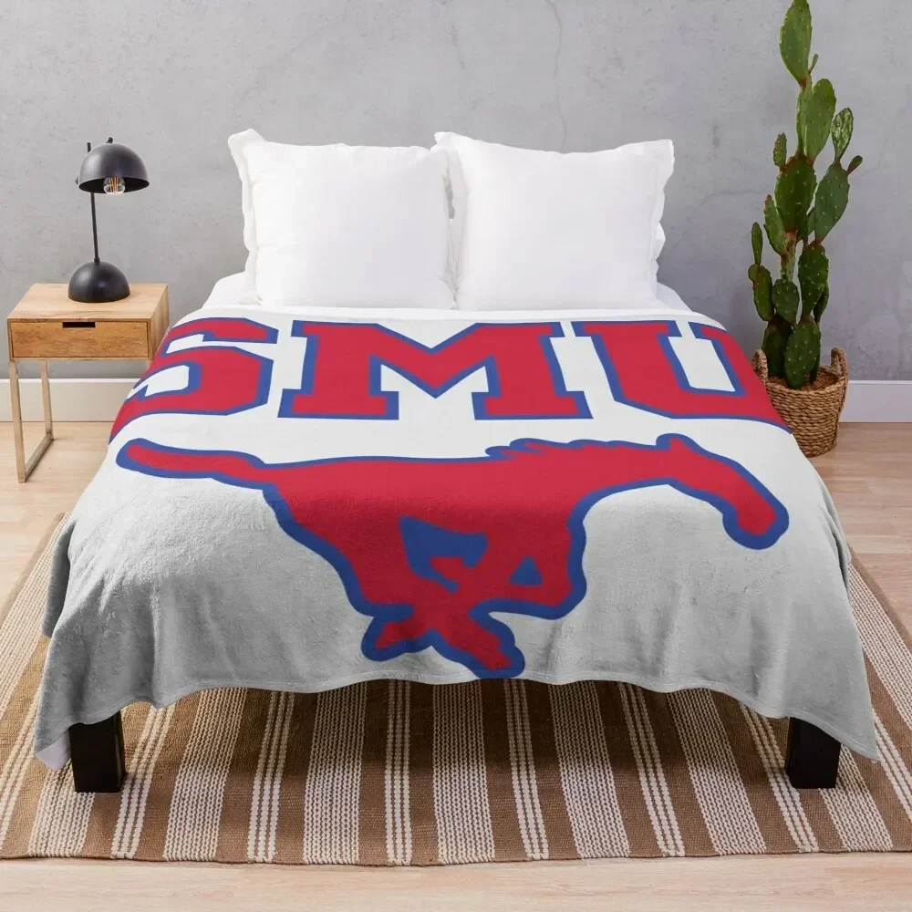 

SMU Blue Logo & Red Peruna Throw Blanket Flannel Fabric Polar Thermal warm for winter Blankets