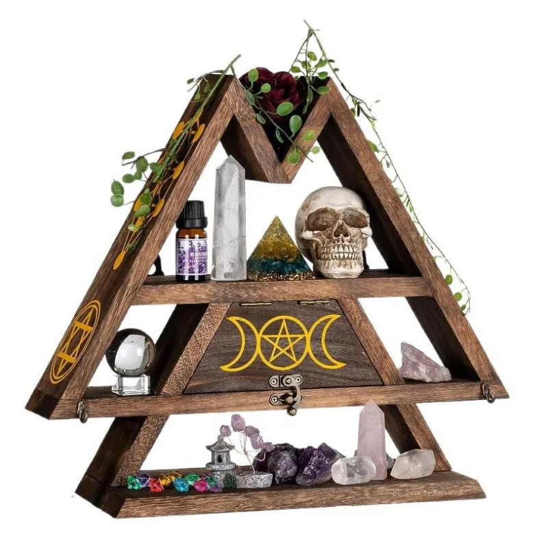 

Wooden decorative moon phase tripod crystal multi-layer frame wall decoration crystal frame witch