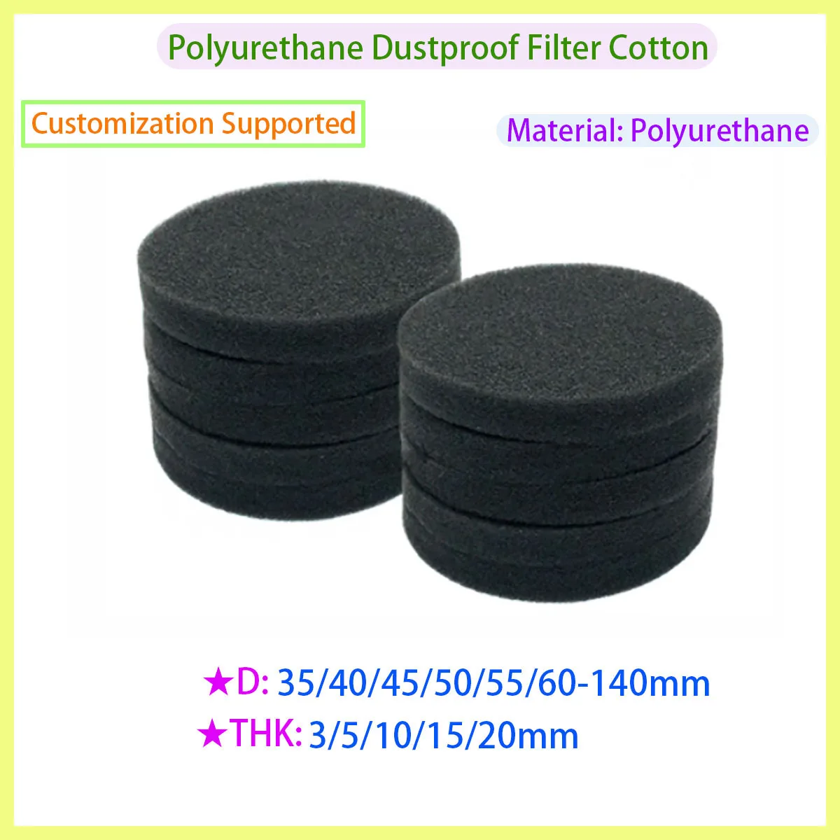 

Circular Dustproof Filter with Polyurethane Filter Cotton Aperture of 20ppi 30ppi 40ppi 50ppi 60ppi