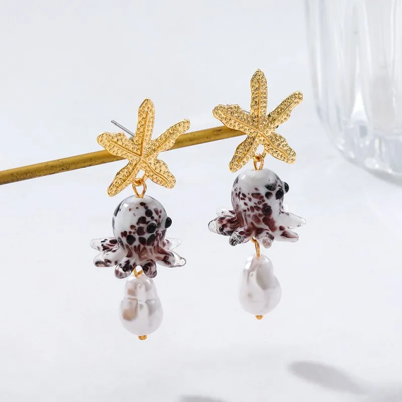 Cute Octopus Earrings Creative Glass Octopus Long Drop Earrings Unqiue Marine Series Design Earrings Wholesale Custom Packaging