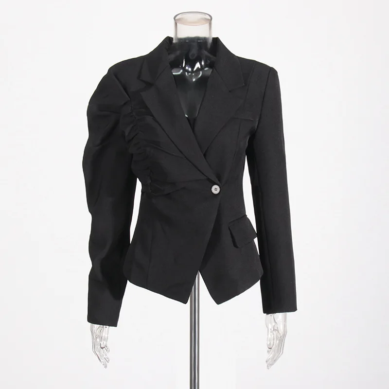 ZAMOR HIGH END European American Irregular Blazer 2026 Autumn New Elegant Pleated One Button High-End Suit Outerwear Women's