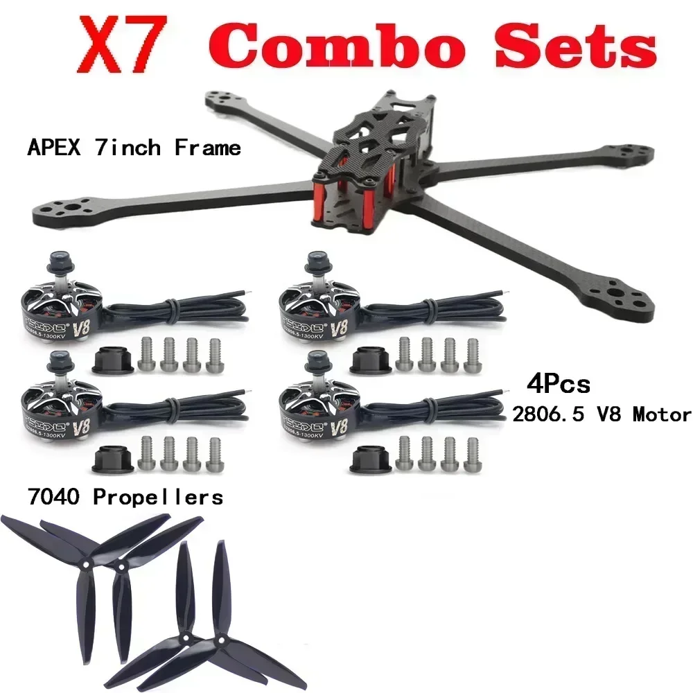 X7C Apex 7inch Carbon Fiber Frame 2806.5 1300KV motor F4 V3S 60A ESC 7040 Propellers For FPV 7" Long Range Drone