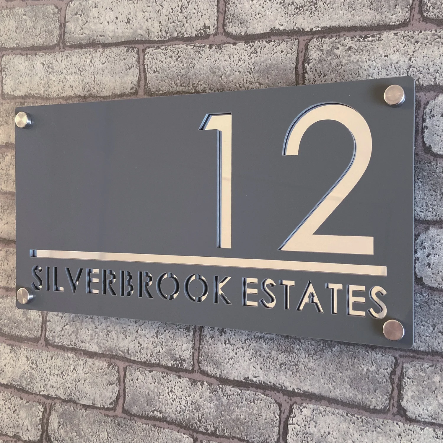 Gray & Silver Mirror Acrylic House Number Plaque - Custom Outdoor Address Sign for Home, Modern Doorplate