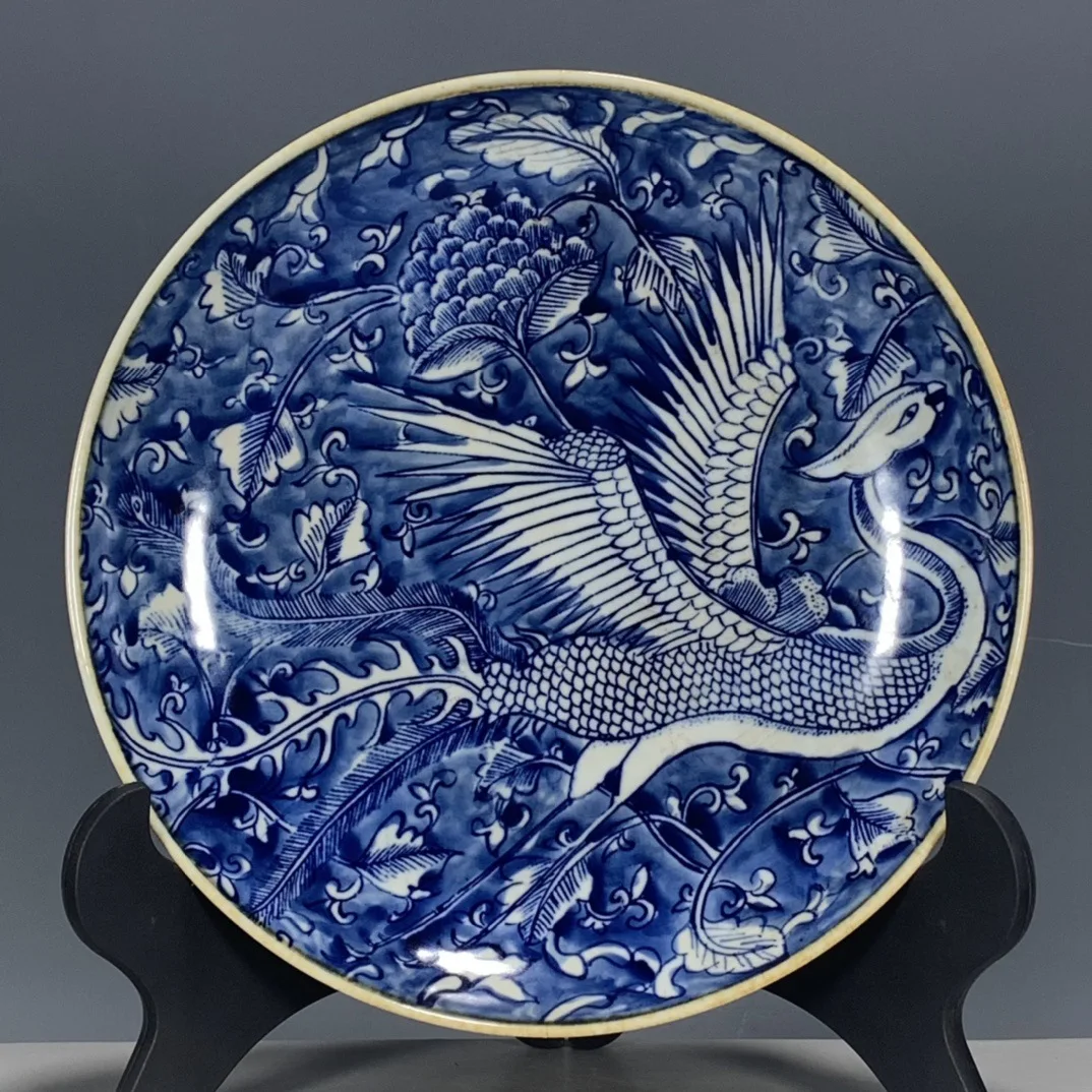 Antique and Porcelain Collection Blue and White Ice Plum Phoenix Pattern Appreciation Plate Made in the Kangxi Year of the Qing