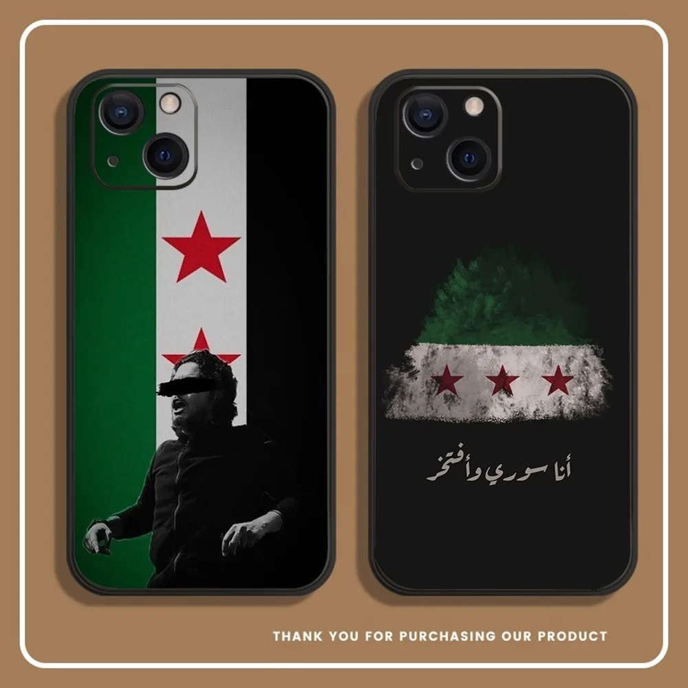 S-Syrian Revolution Flag Phone Case For iPhone 14,13,12 Mini 11 Pro XR,X,XS,MAX 6S,7,8 Plus Silicone Cover Soft black