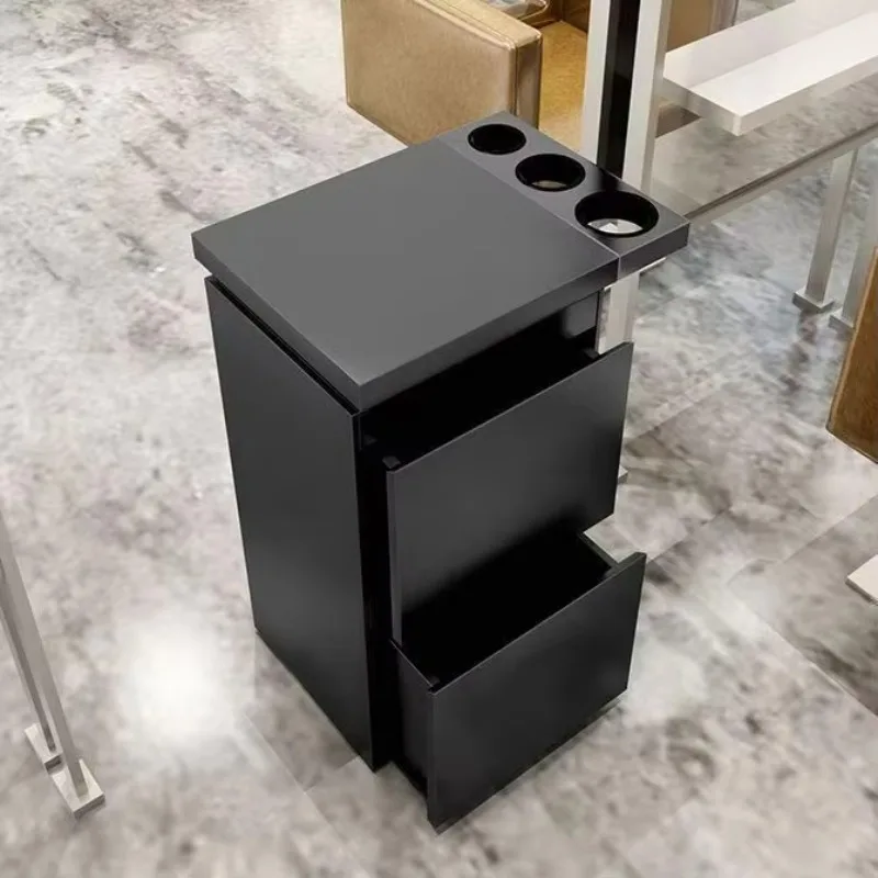 Barber Shop Tool Counter Hair Salon Dedicated Stainless Steel Hair Storage Cabinet with Drawer and Hair Dryer Rack