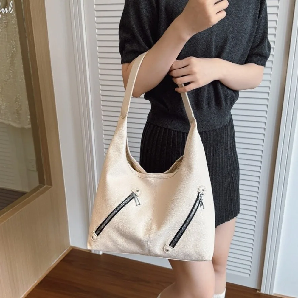 

Solid Color Soft PU Shoulder Bag Large Capacity Pockets Underarm Handbag Anti-Splash Water Korean Style Women Hobo Bag Daily