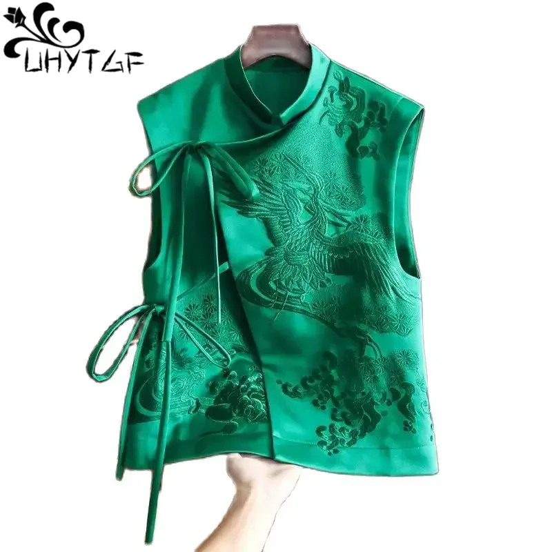 

Vintage Chinese Style Outerwear Vest White Crane/Flowers Embroidered Lacing Vests Spring Summer Waistcoat Women's Clothing 3214