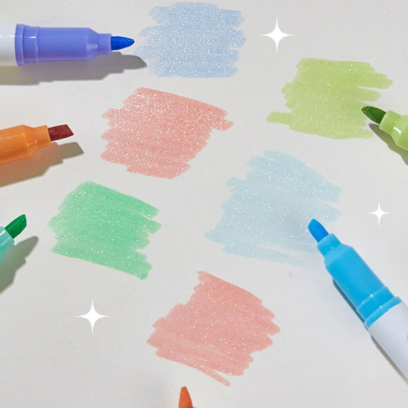 4 Teile/satz Glitter Farbe Glänzende Stifte Set Bling Funkelnden Highlighter Marker Pinsel Für Zeichnung Malerei Kunst Schule Metallic Glitter