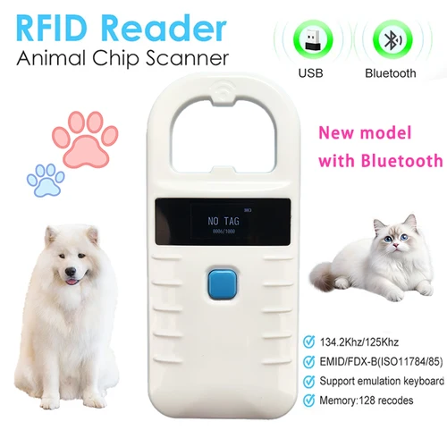 Imagen 1 del producto Nuevo lector RFID Bluetooth, escáner de Chip de identificación de mascotas, USB RFID, perro, gato, Animal, portátil, 134,2 KHz, etiqueta de identificación, lector de tarjetas, Chip