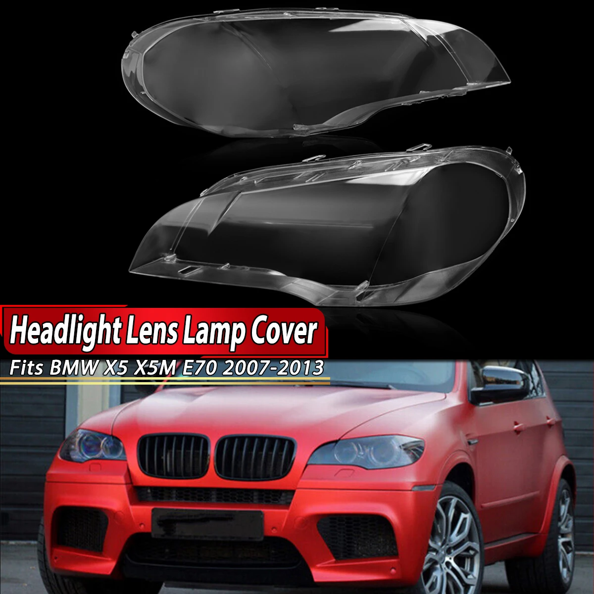 For BMW E70 X5 Petrol Diesel SUV 2008-2013 Car Head lights Covers Headlight Lens Cover Shell Lampshades Transparent Replacement