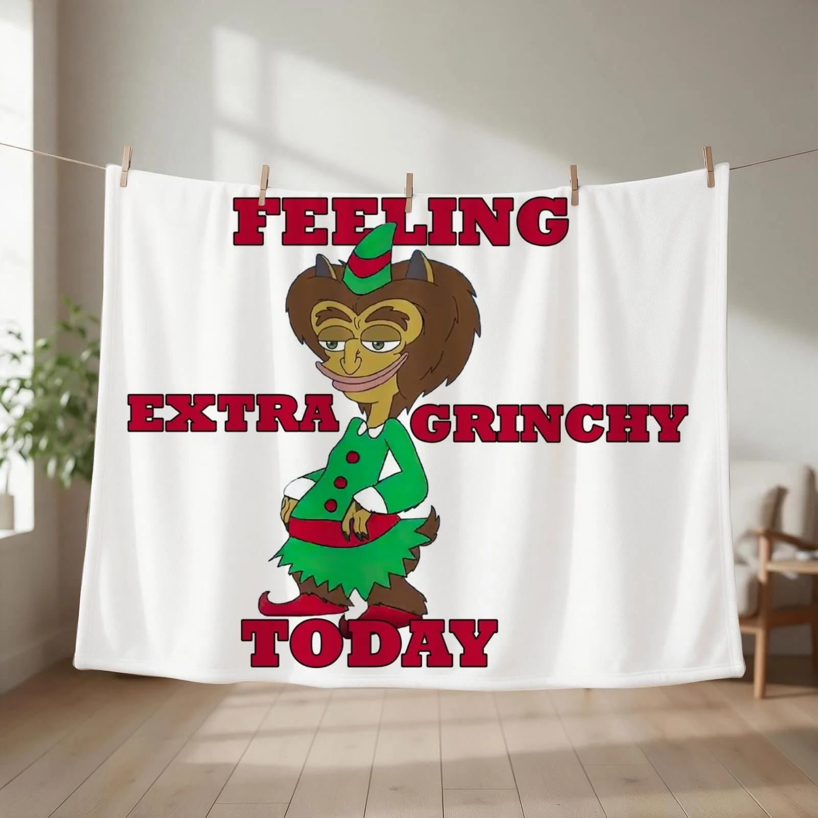 BIG MOUTH Feeling Extra Grinchy Today Maury Hormon Monster Red Throw Blanket couch cozy soft plush fuzzy picnic outdoor blanket