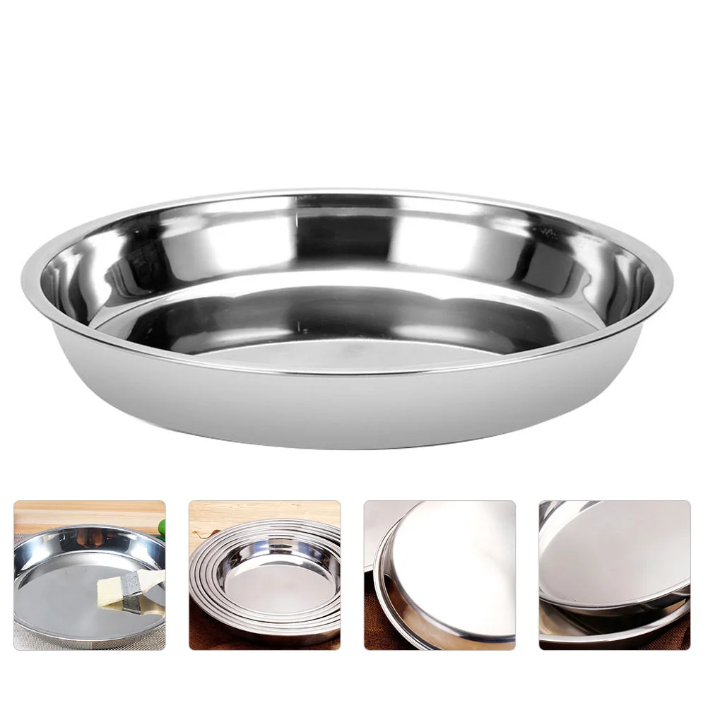 Stainless Steel Disc Tray Home Barbecue Plate Food Container Platter Dessert Holder Child BBQ Supplies