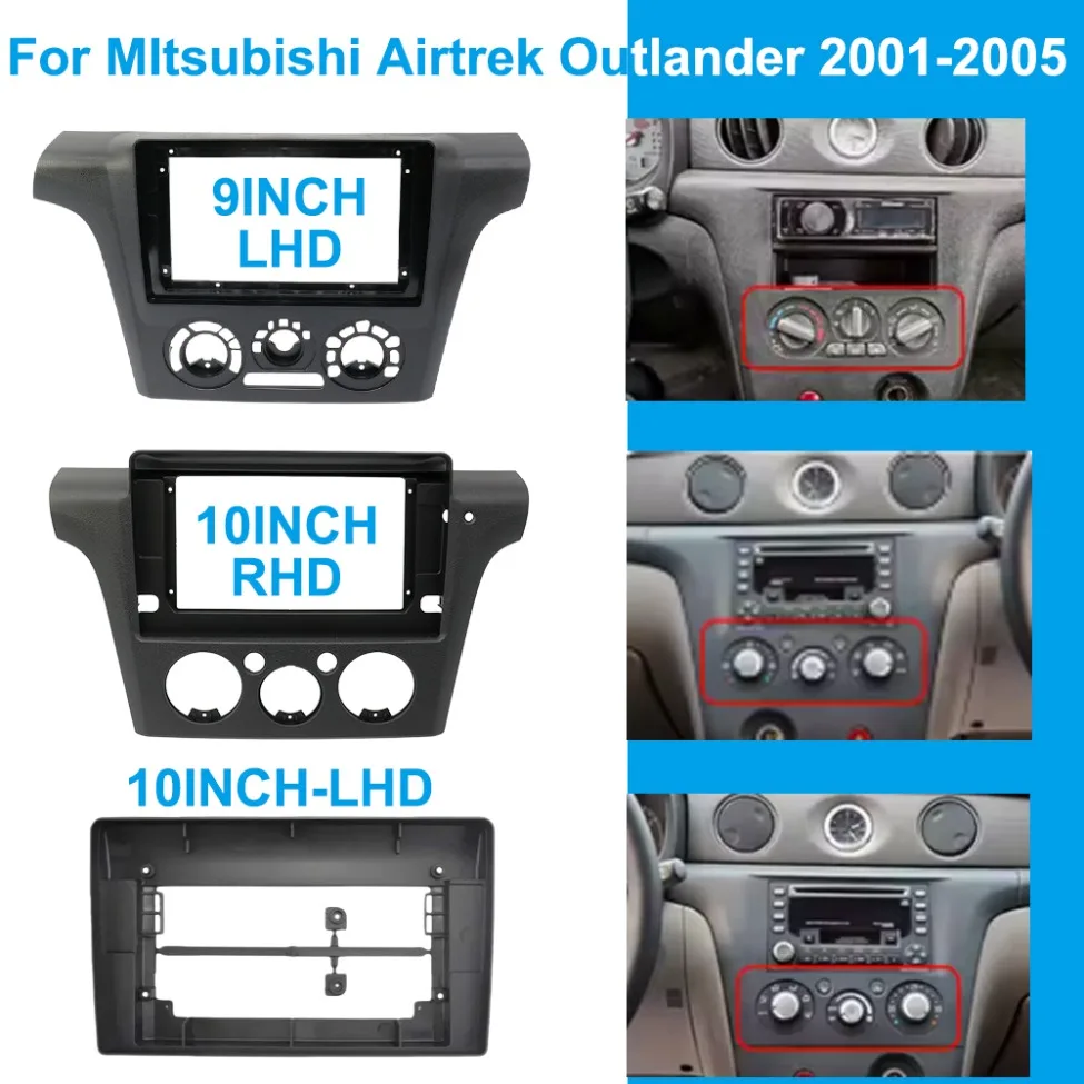 For Mitsubishi Airtrek Outlander 2001-2005 9 Inch Car Radio Fascia Frame 2DIN Stereo Dash Installation Panel Trim Kit
