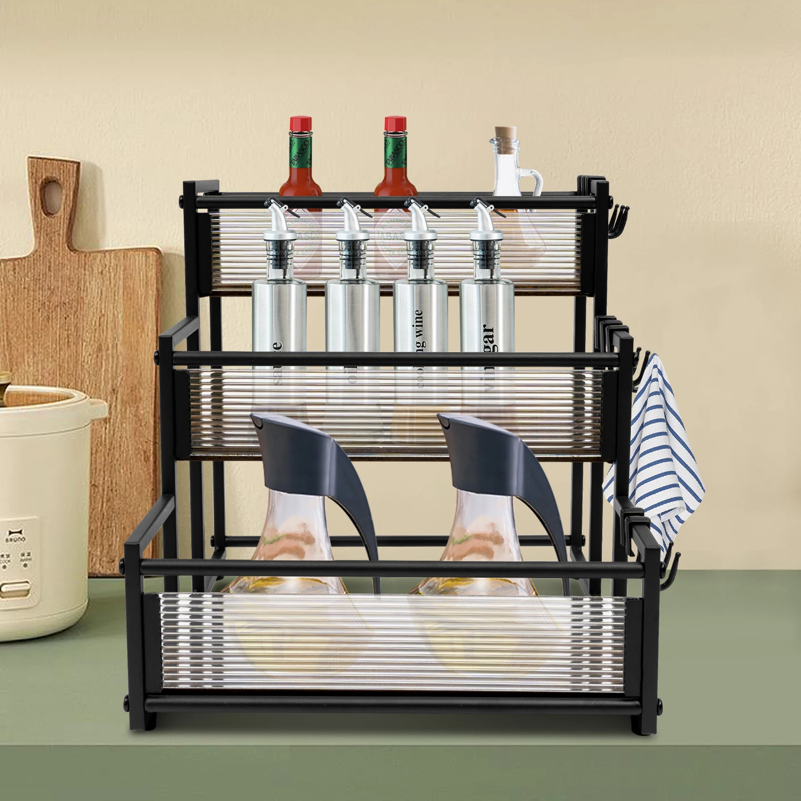 Estante de Almacenamiento para Botellas de 33.8*33.8*34.2cm, Organizador de Frascos de 3 Niveles, Estante de Almacenamiento para Cocina, Organizador de Especias, Organizador de Vino