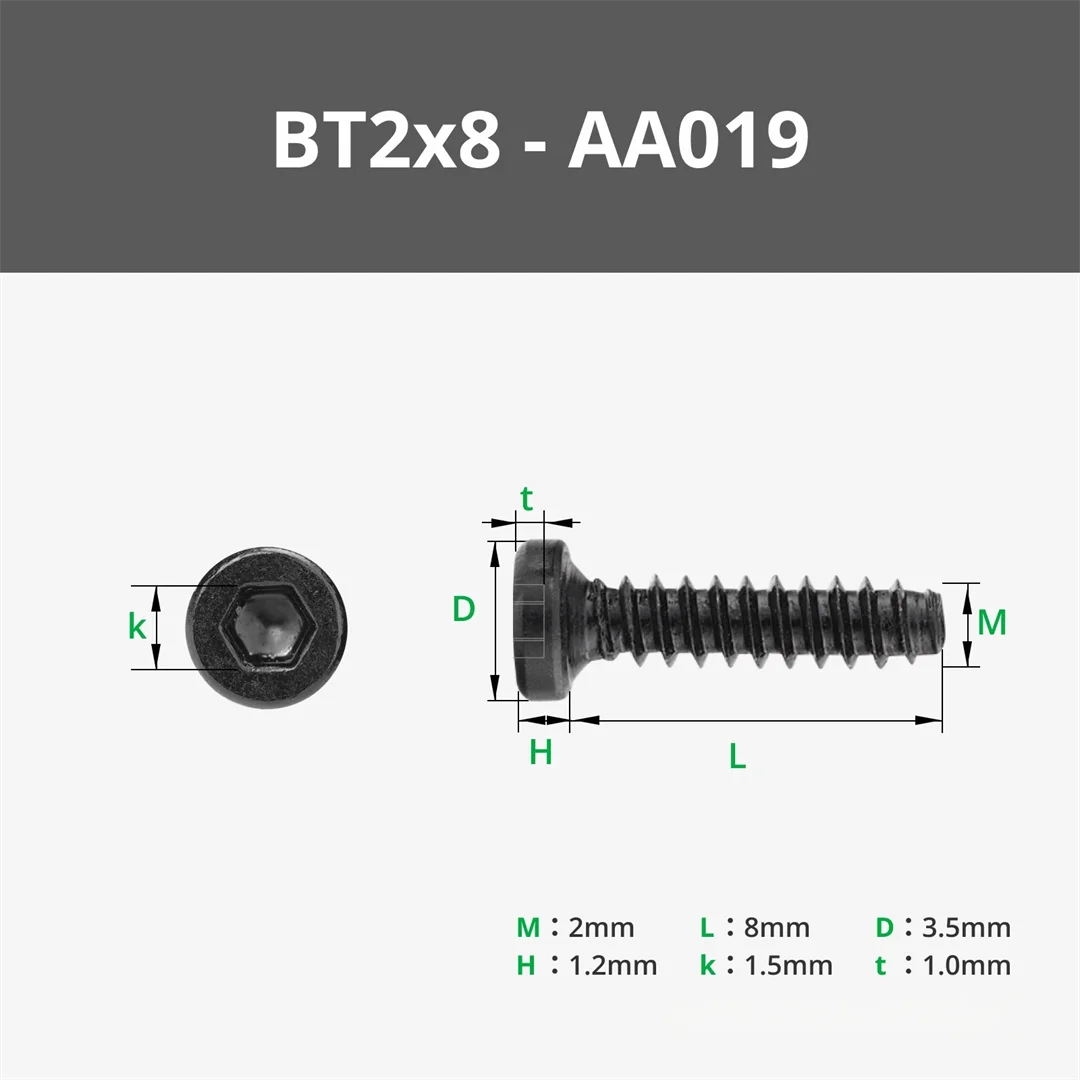 Tuozhu 3D Printing Model Special Standard Parts BT2x8 Cylindrical Head Self tapping Screws (20 pieces) AA019 Maker Treasure Hous