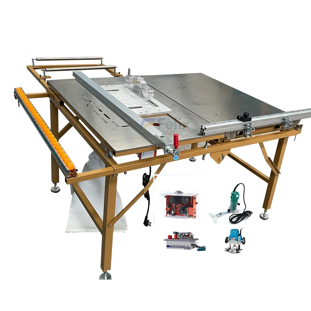 Woodworking Stainless steel double invisible Sliding Saw Table with Electric Lifting Dust-free double Saw machine