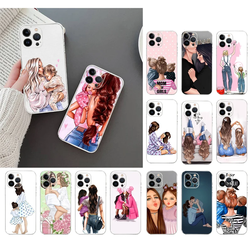 Phone Case For iPhone 16 15 14 Pro Max 16 15 14 13 12 11 Pro 16 15 14 Plus Mother Mom Daughter Son Case Funda