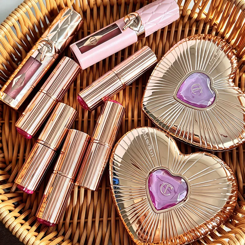 CT Pink Diamond Heart-Shaped Lipstick Lip Glow Two Color Heart Shape Powder Blusher and Plumping Lip Gloss Moisture Cosmetics