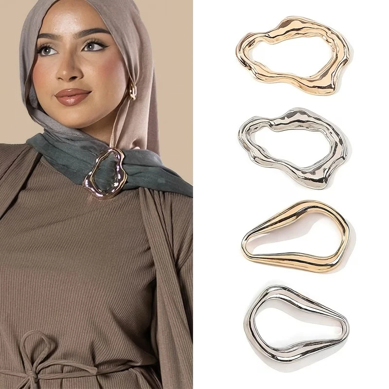 

4PCS Irregularly Shaped Scarf Ring Fashion Belt Decorative Buckles Multifunctional Headscarf Clip for Clothing Accessories