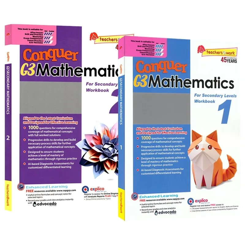 SAP Conquer Mathematics Secondary 1 1000 questions, livre d'exercices de mathématiques de Singapour, compétences en résolution de problèmes, anglais, original, importé