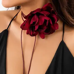 Ingemark Exaggerated Big Rose Flower Choker Necklace for Women Wed Bridal Goth Kpop Adjustable Bowknot Chain Y2K Accessories New