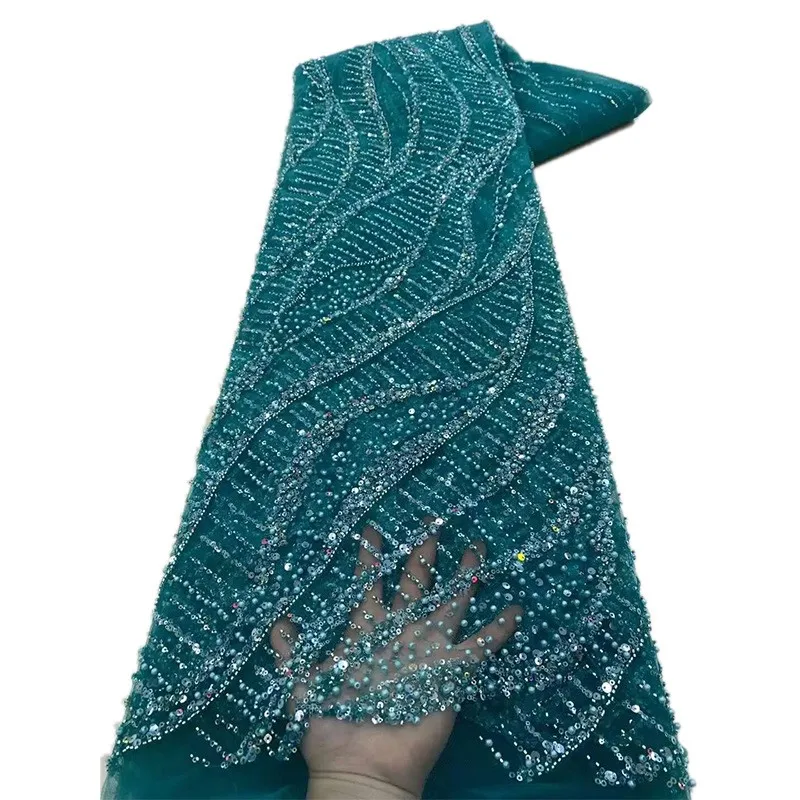 

90x125cm Mesh Lace Fabric Bead Sequin Chain Embroidery Patchwork Sewing Tulle Fabric DIY Party Dress Clothing Supplies