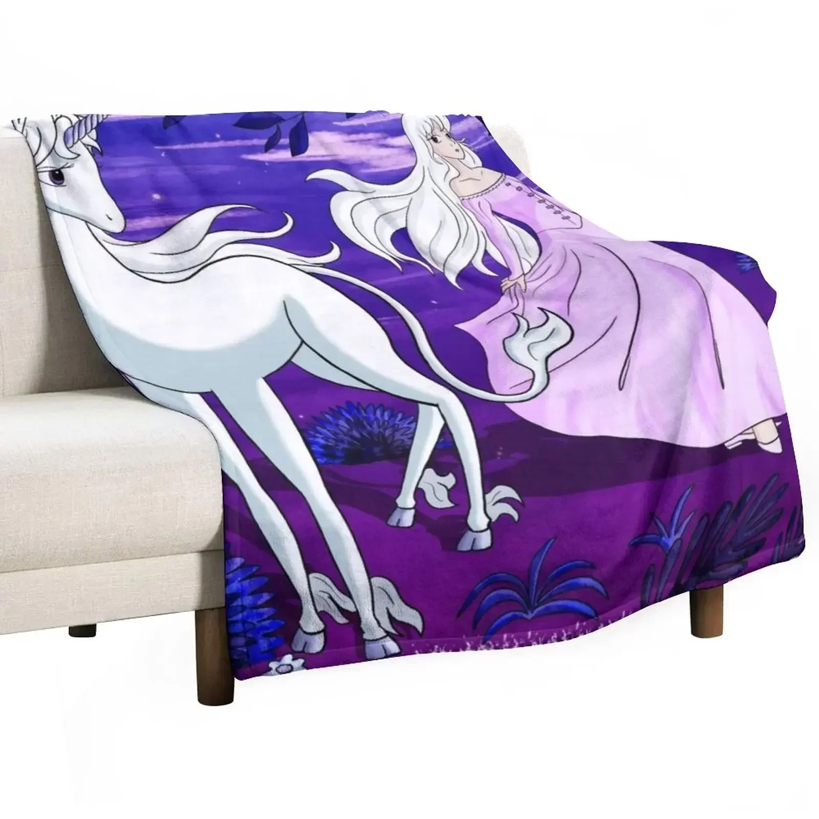 The Last Unicorn Lady Amalthea Throw Blanket Thermal Plaid on the sofa Blankets