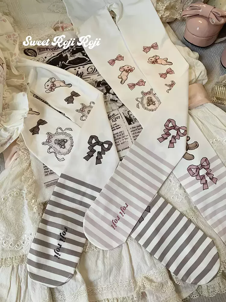 Hot New Japanese Joint Doll Lolita Socks Women\'s Summer and Autumn Beauty Sweet Velvet Printed Pantyhose Bow Kawaii Socks