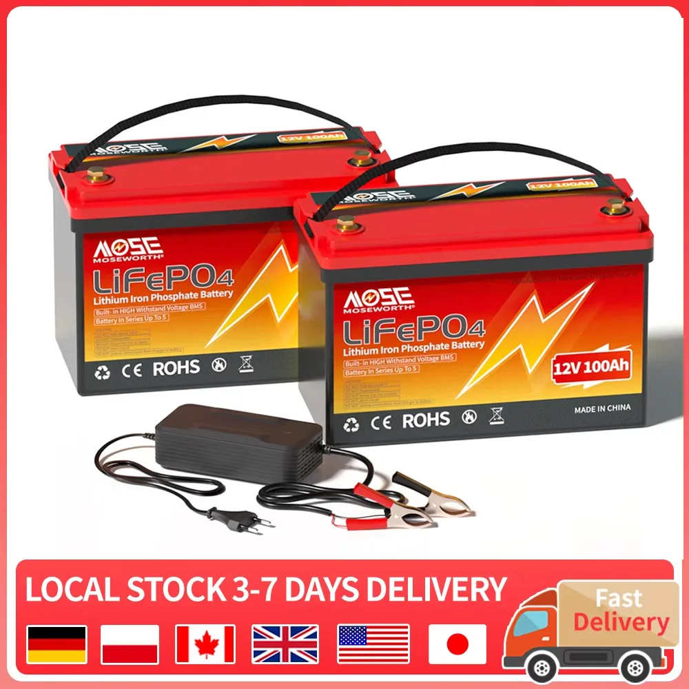 12V 100Ah LiFePO4 Battery Built in BMS Iron Phosphate Lithium Battery Grade A Cells for RV Camper Golf Cart Fast Delivery No Tax