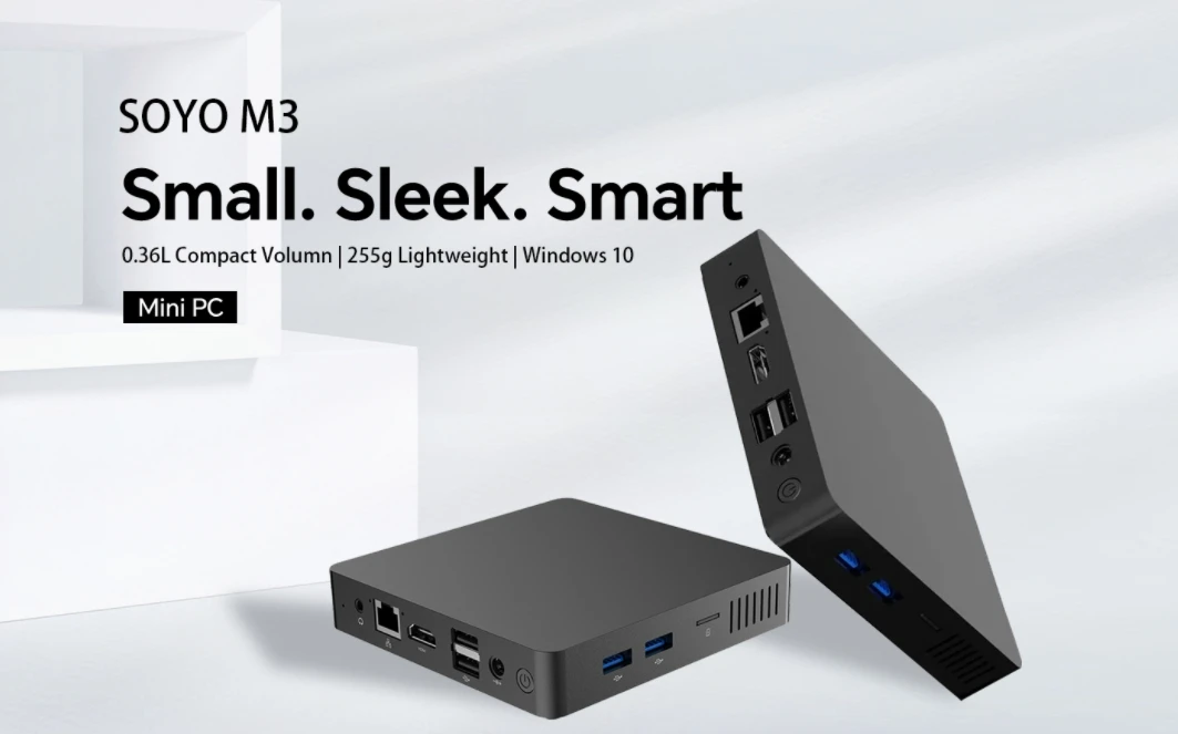 SOYO Mini PC M3, Window 10 Pro Intel J3710(up to 2.64GHz) WiFi Supports Bluetooth HDMI 8GB+256/512GB ROM Micro Desktop Computer