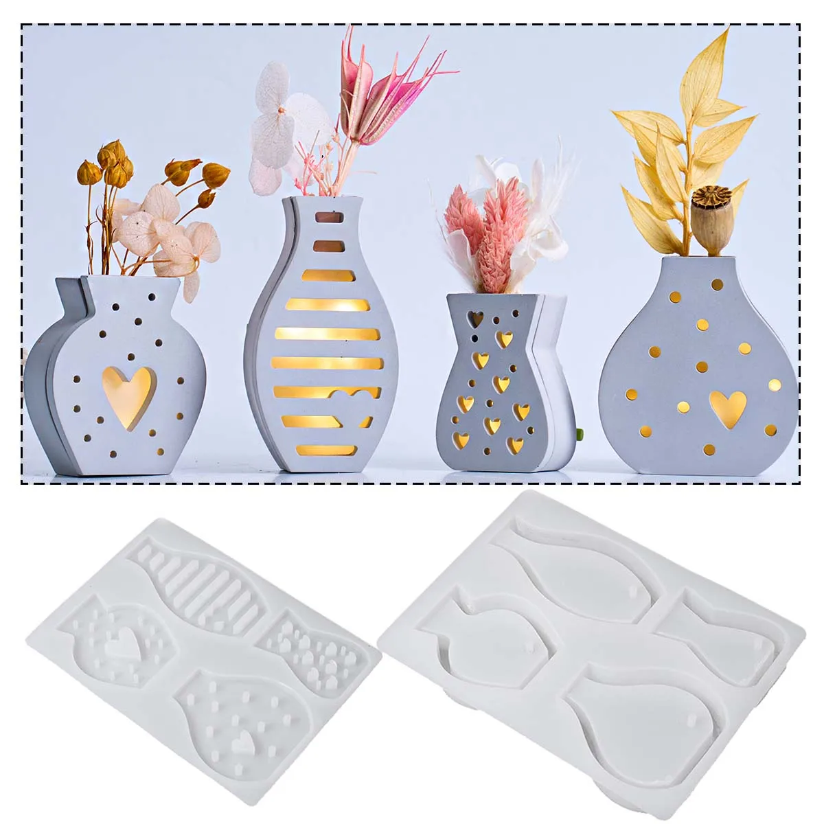 Beton Vase Silikon Form Kreative Spleißen Hohl LED Licht Vase Handwerk Geschenk Dekor Form DIY 3D Gips Beton, Der Werkzeuge