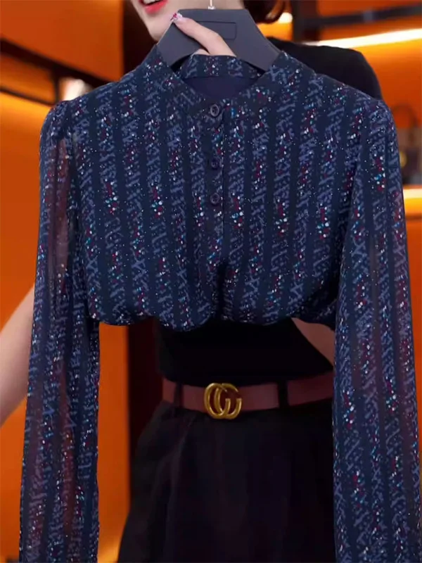 

Blue Long Sve round Ne irt Women's Ele Slimming High-End Sle Spring 2026 Commute Korean Loose Fit Breathable