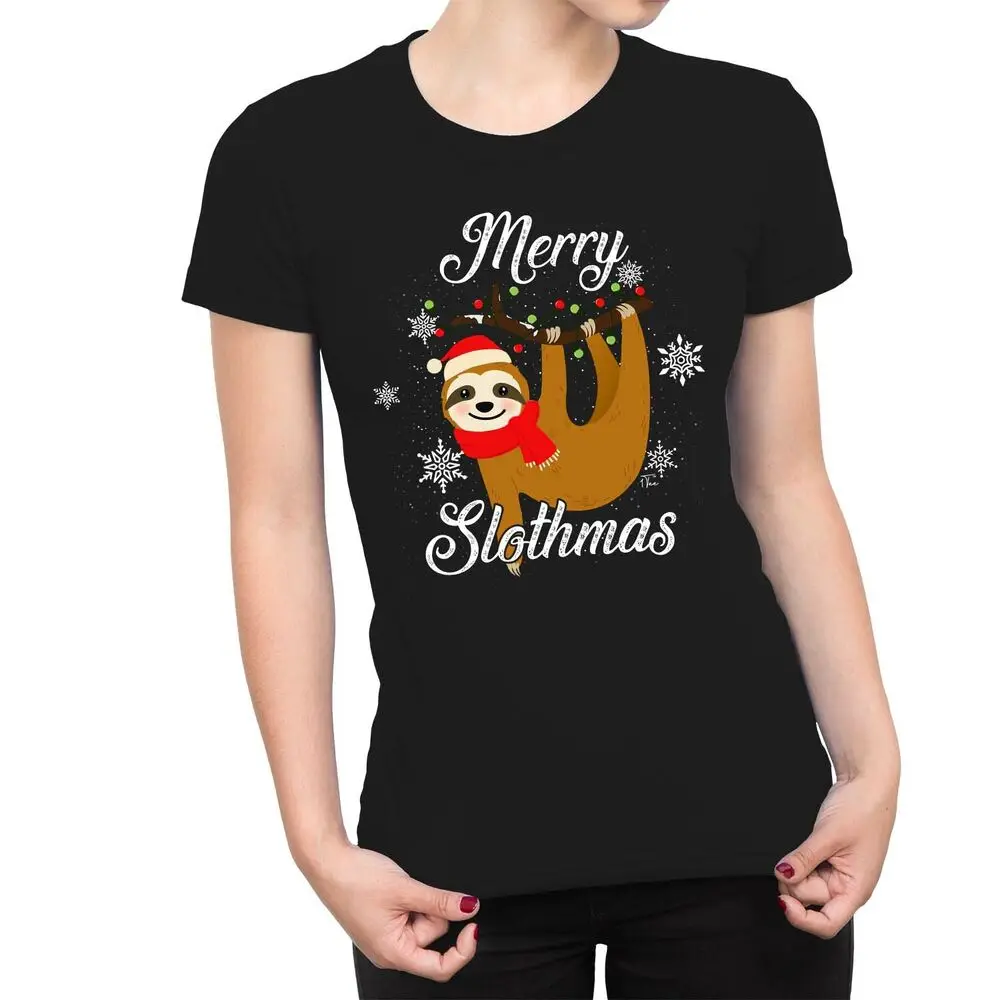 Womens Cute Christmas Sloth - Merry Slothmas! T-ShirtUnisex Women's Summer Cotton Luxury Brand Retro OversizedAnime Graphic T-sh