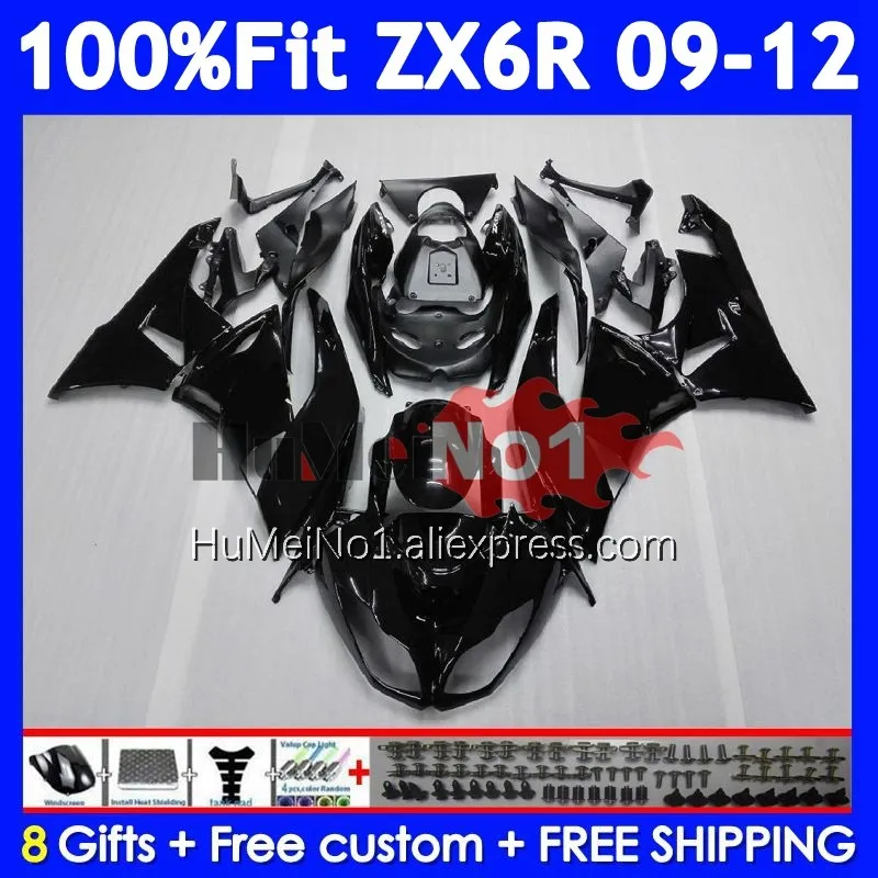 OEM Kit For KAWASAKI NINJA ZX636 ZX 6R 636 ZX600 Glossy black 208No.1 ZX-6R ZX6R 09 10 11 12 ZX-636 2009 2010 2011 2012 Fairing