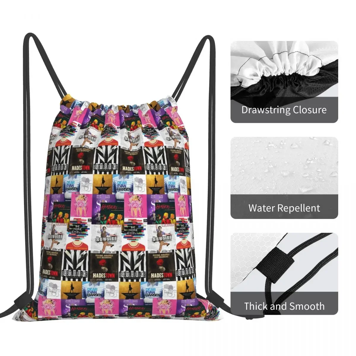 حقائب ظهر للعب الموسيقية من Musicals Collage Iv، حقيبة ظهر محمولة برباط، حقيبة رياضية للجيب، حقائب كتب للمدرسة للرجال والنساء #5
