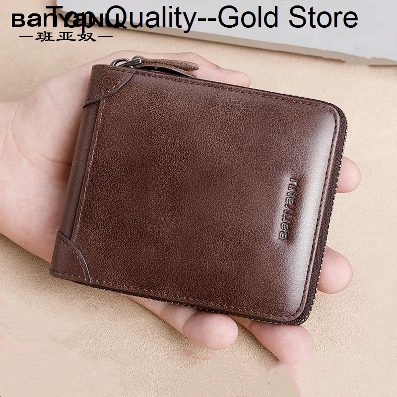 

Fashion Genuine Leather Wallet For Men Zipper Complete Closure Driving License Credit Card Holder Coin Bag Men's