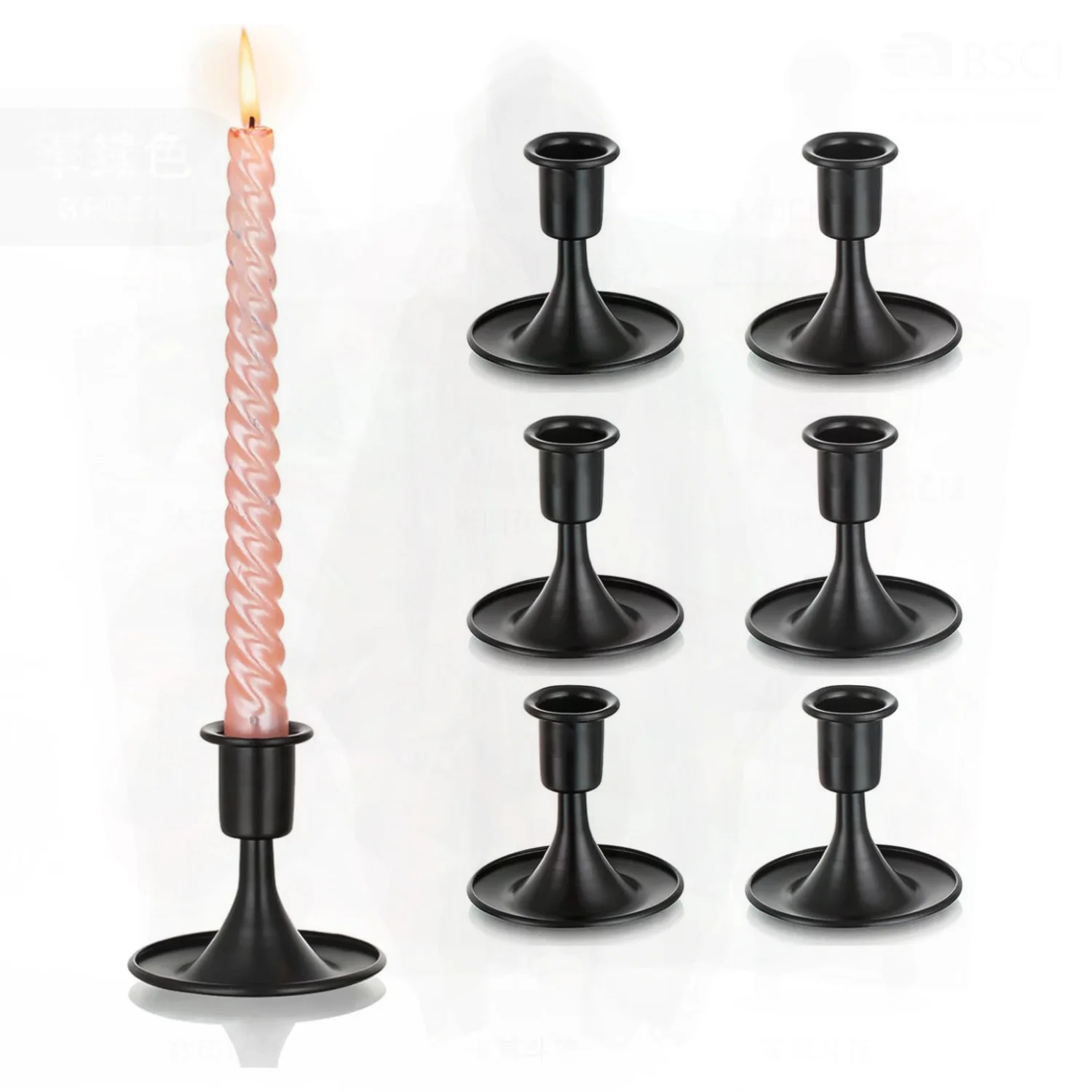 European Retro Black Candle Candlestick Small Horn Design Iron Material for Romantic Dinner Decorations in Various Sizes