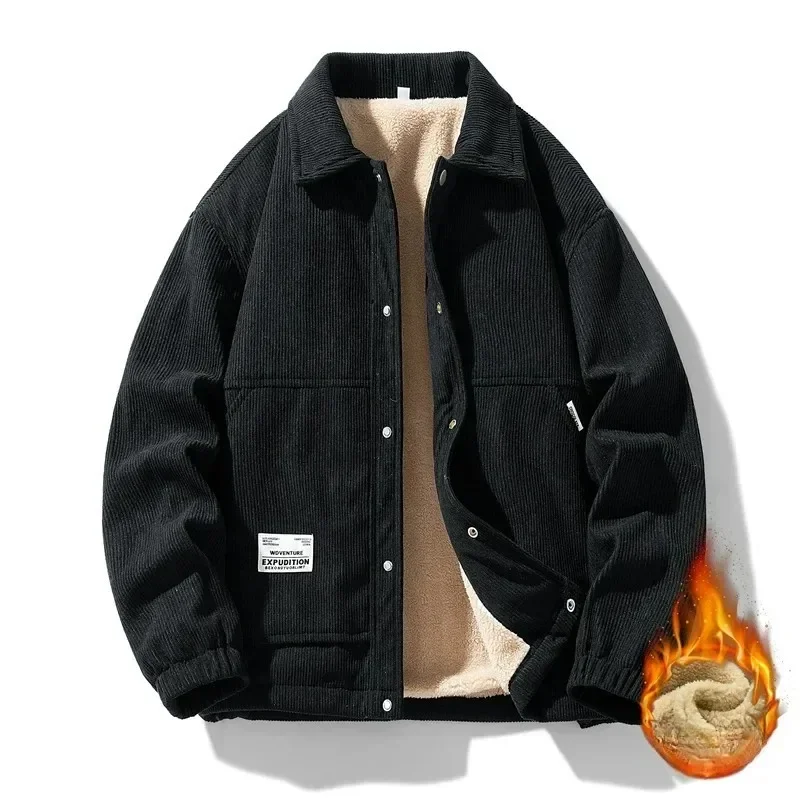 Winter Corduroy Jacket Men With Fleece Liner Vintage Turndown Jackets Men 2024 Keep Warm Outwear Coats Korean Slim Fit