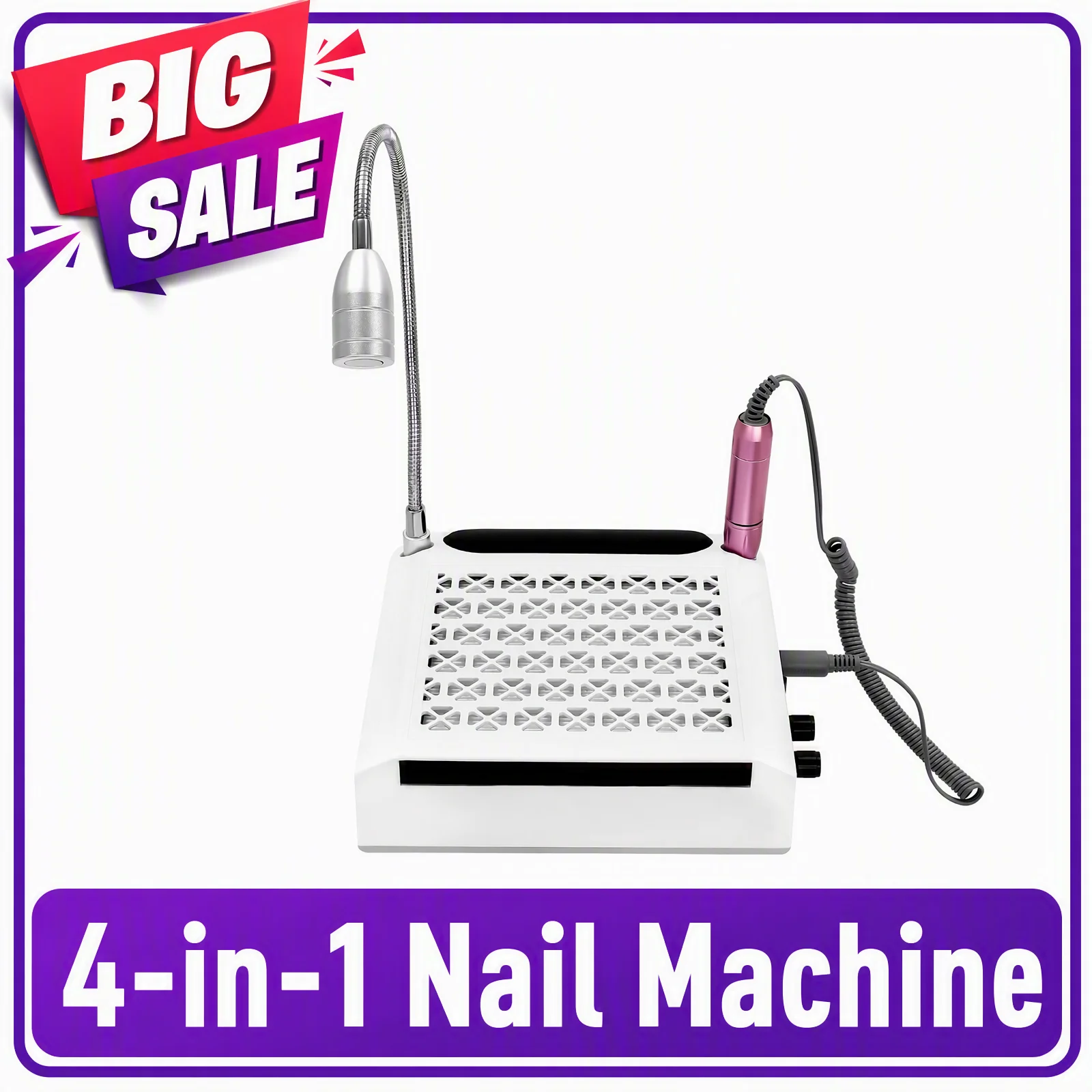Macchina per manicure 4 in 1, sistema di aspirazione polveri per studio di manicure, 80 W, 30.000 giri/min, aspirapolvere per manicure con luce LED, per lucidare e rimuovere la polvere.