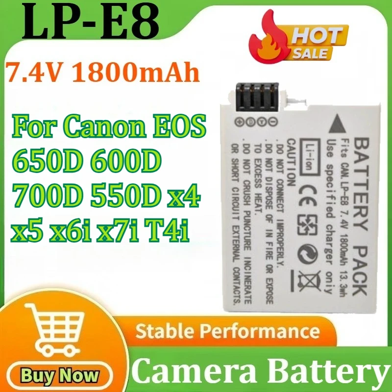

LP-E8 7.4V 1800mAh Rechargeable Battery for Canon EOS for Rebel T3i T2i T4i T5i 600D 550D 650D 700D for Kiss X5 X6 X7 Camera