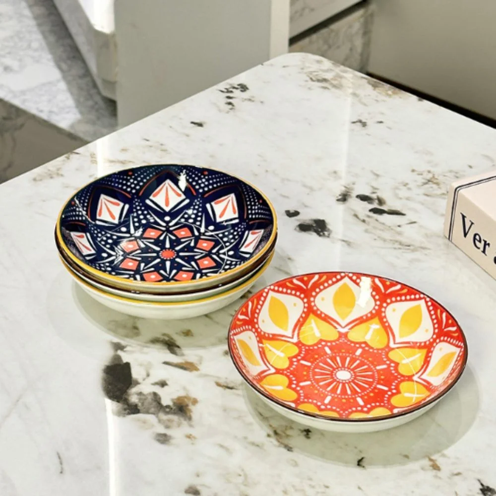 6 Piece 5 in Bohemian Style Ceramic Plates Set Vintage Heat-resistant Dinning Table Waste Plate Smooth Surface