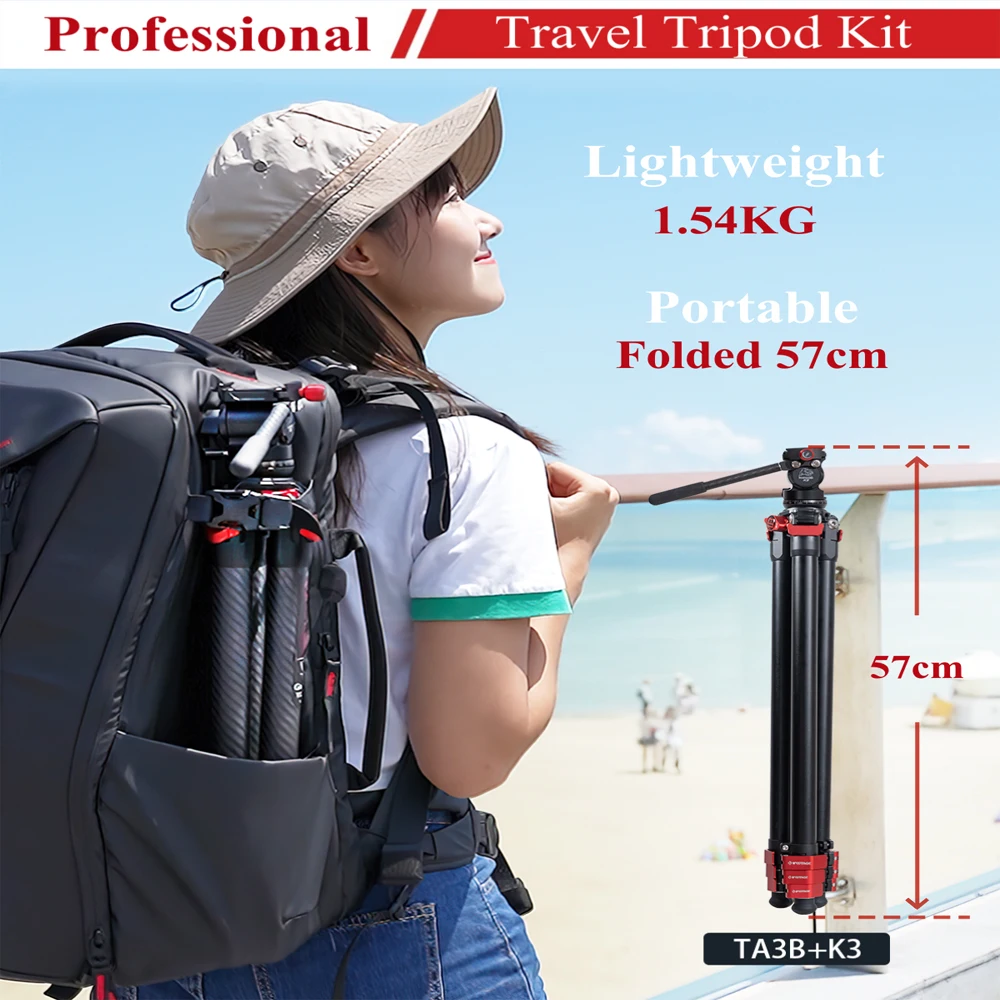 IFOOTAGE Tripod Gazelle TA3B with K3 Fluid Head, Professional Portable Travel Tripod Kit for Canon Nikon Sony  Cameras