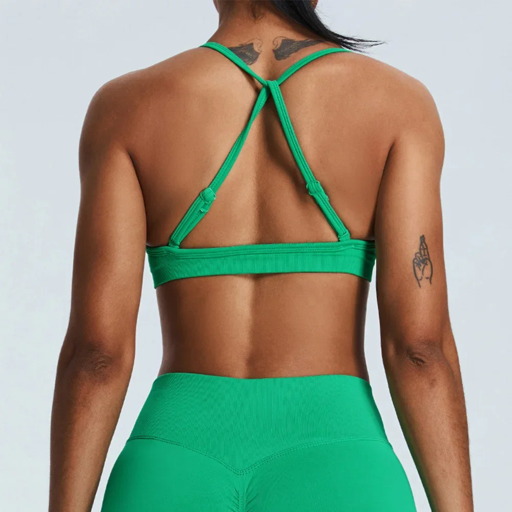 

Women Sports Underwear Scrunch Push-up High Support Adjustable Thin Shoulder Strap Tank Fitness Top Seamless Workout Yoga Bras